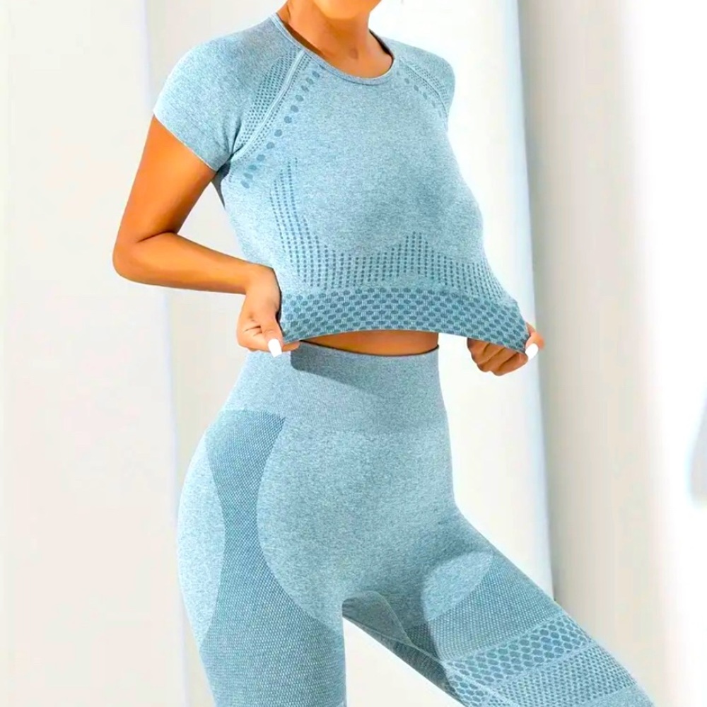 Blue two piece fitness apparel
